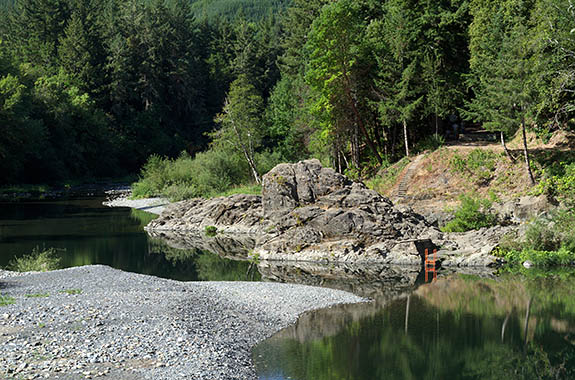 OR: Coos County, Coast Range, Coquille River Drainage, Powers Community. Swimming hole in the South Fork Coquille River, at a picnic area just south of Powers [Ask for #274.749.]