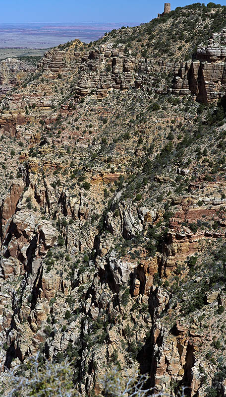AZ: Northern Arizona Region, Coconino County, Grand Canyon Area, Grand Canyon National Park, South Rim, Desert View Drive, Navajo Point, Canyon view, showing the Watchtower [Ask for #275.138.]