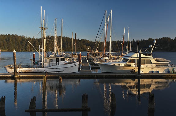 OR: Lane County, Pacific Coast, Florence Area, Town of Florence, Fishing boats docked in Florence's port [Ask for #276.579.]