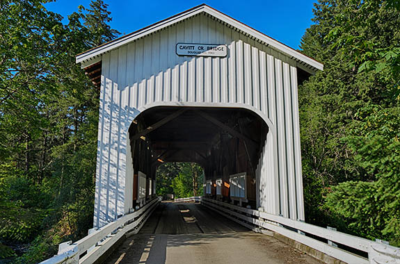 OR: Douglas County, Cascades Western Slopes, North Umpqua Valley, Cavitt Creek Covered Bridge, View of this 1943 covered bridge [Ask for #276.897.]