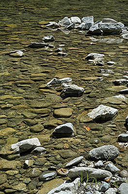 OR: Curry County, Coast Range, Elk River, Elk River. River rocks extend into the river at a gravel bar [Ask for #277.027.]
