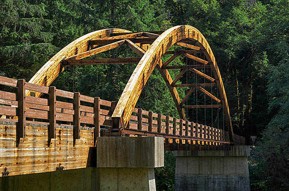 OR: Douglas County, Cascades Western Slopes, North Umpqua Valley, Susan Creek Area, Wood suspension footbridge gives access to the North Umpqua Trail [Ask for #277.188.]