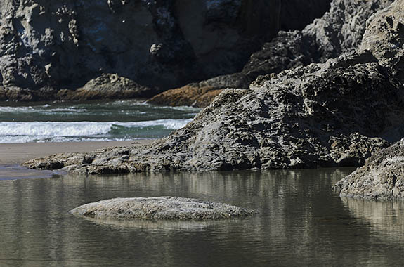 OR: Coos County, Bandon Area, South Beaches, Oregon Islands National Wildlife Refuge, Coquille Point. Sea stacks emerge from the sands of Bandon Beach [Ask for #278.605.]